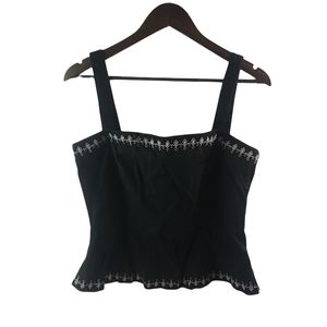 Harolds 12 Sleeveless Embroidered Black White Cotton Strap Fitted Crop Top